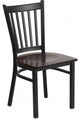 Black Vertical Back Metal Restaurant Chair, Walnut Wood Seat