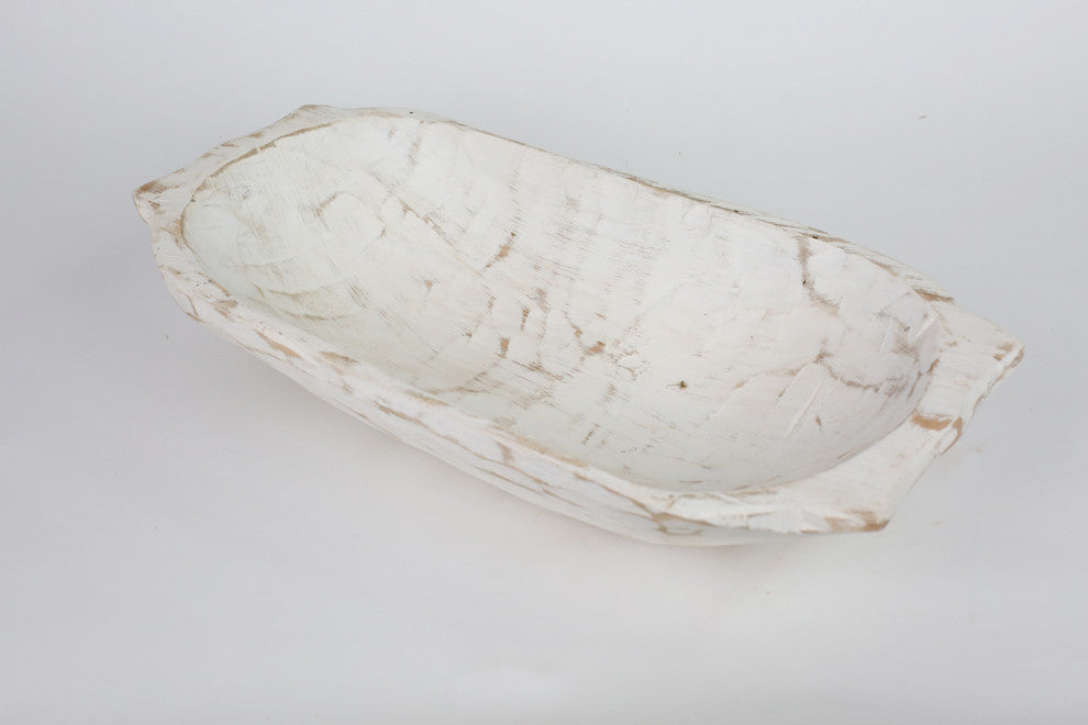 Deep Wooden Farmhouse Dough Bowl With Handles, Pure White