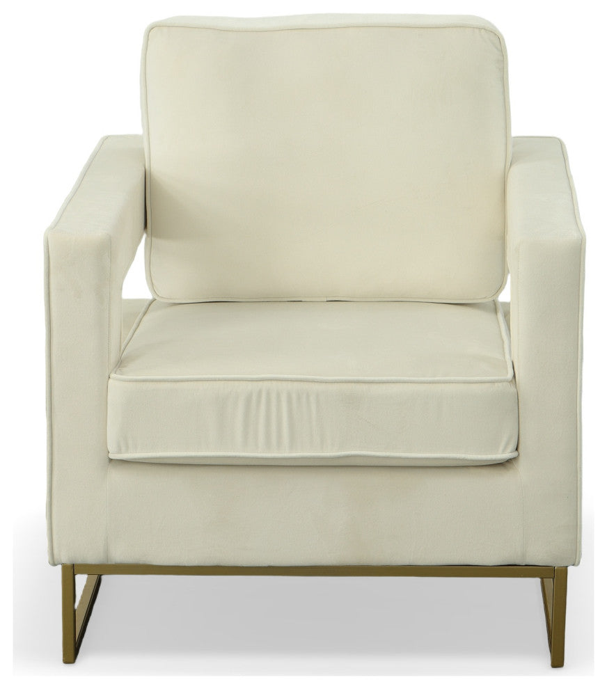 Adadon Velvet Upholstered Armchair - Cream