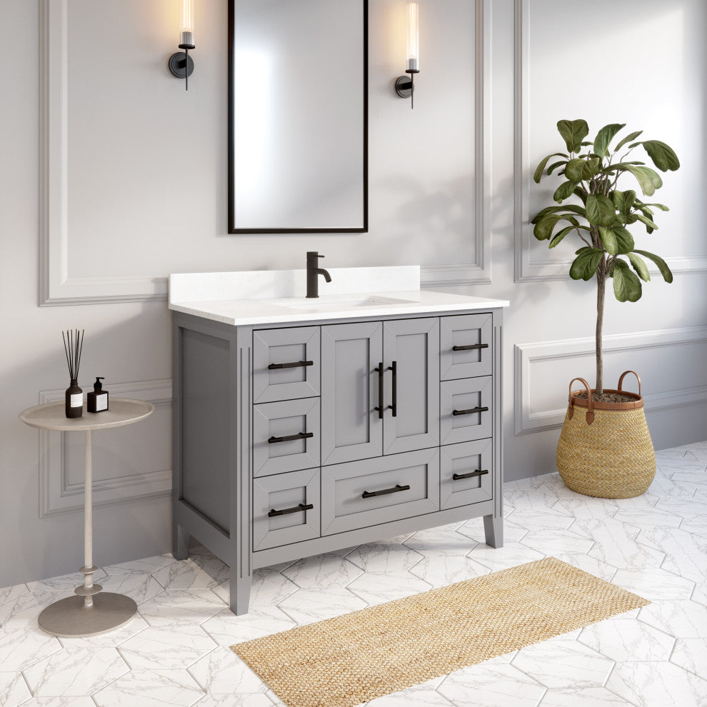 Houston 42" Single Vanity With Power Bar and Drawer Organizer, Oxford Gray