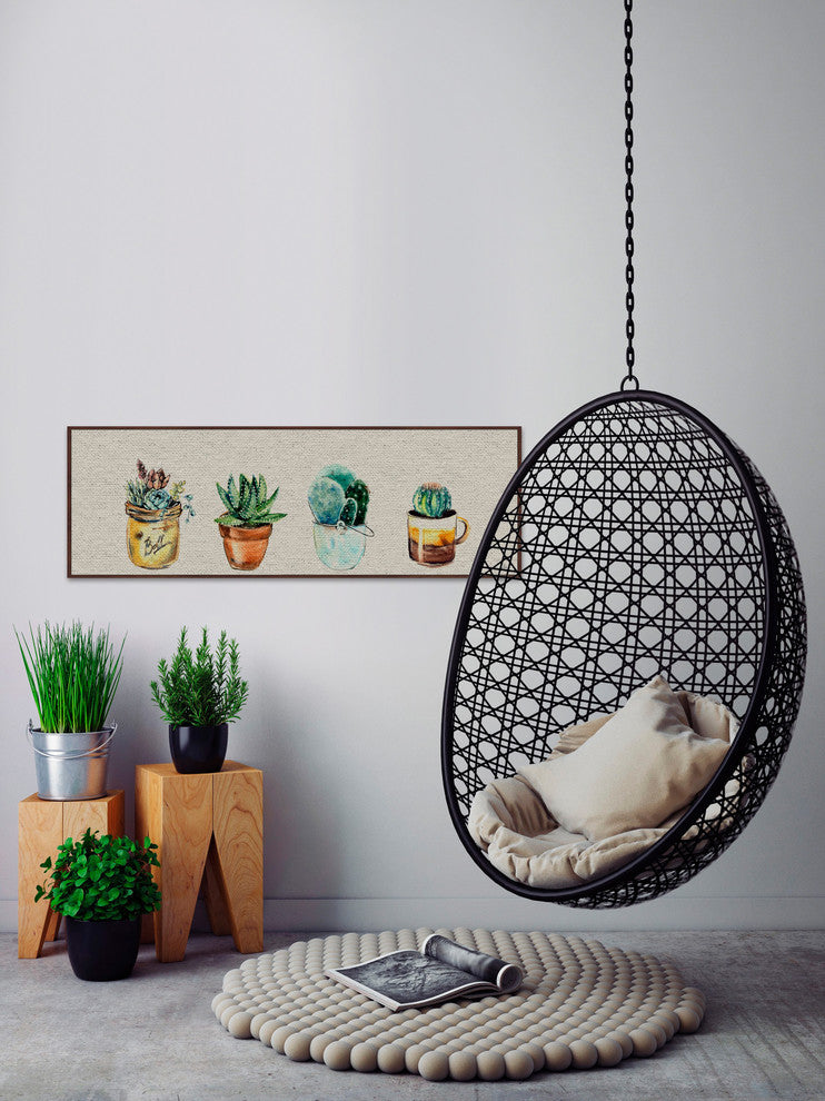 "Cuatro Cactus" Floater Framed Painting Print, Canvas, 60"x20"