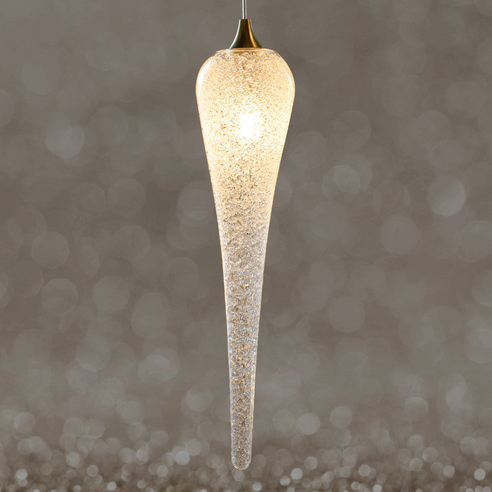 Icicle 14 Blown Glass Chandelier, White, 48", Champagne Glass