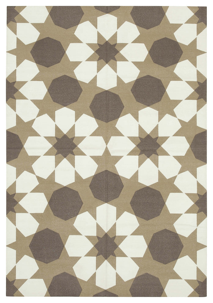 Rug N Carpet - Handmade Wool 6' 2'' x 8' 9'' Geometric Dhurrie Kilim Rug