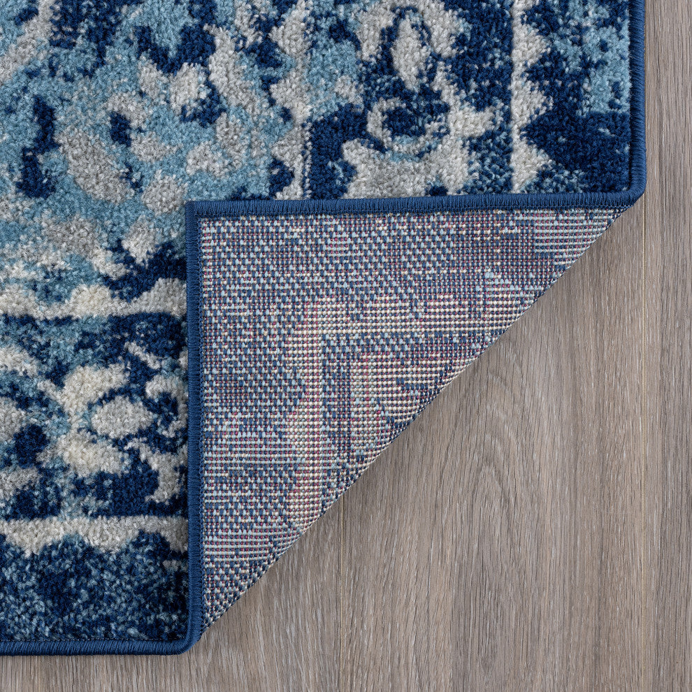 Tiera Transitional Damask Blue & Cream Rectangle Area Rug, 8'x10'