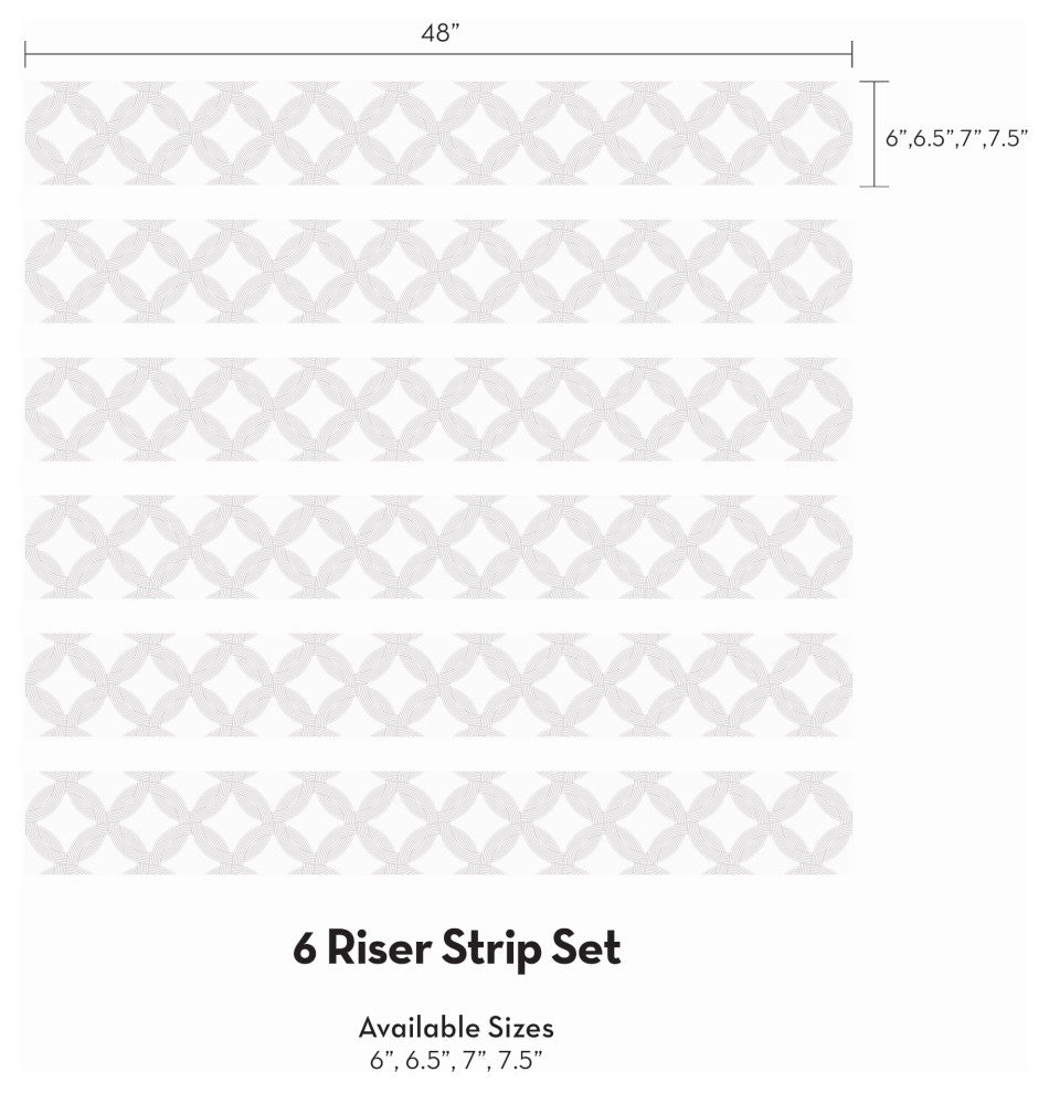 Interlocking Rings Peel and Stick Stair Riser Strips, Black, 48"w X 6"h, 6 Pack