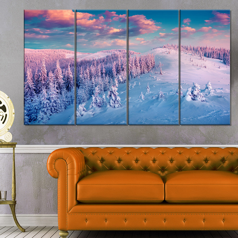 Fantastic Sunrise over the Carpathians, Landscape Canvas Art, 48"x28", 4 Panels