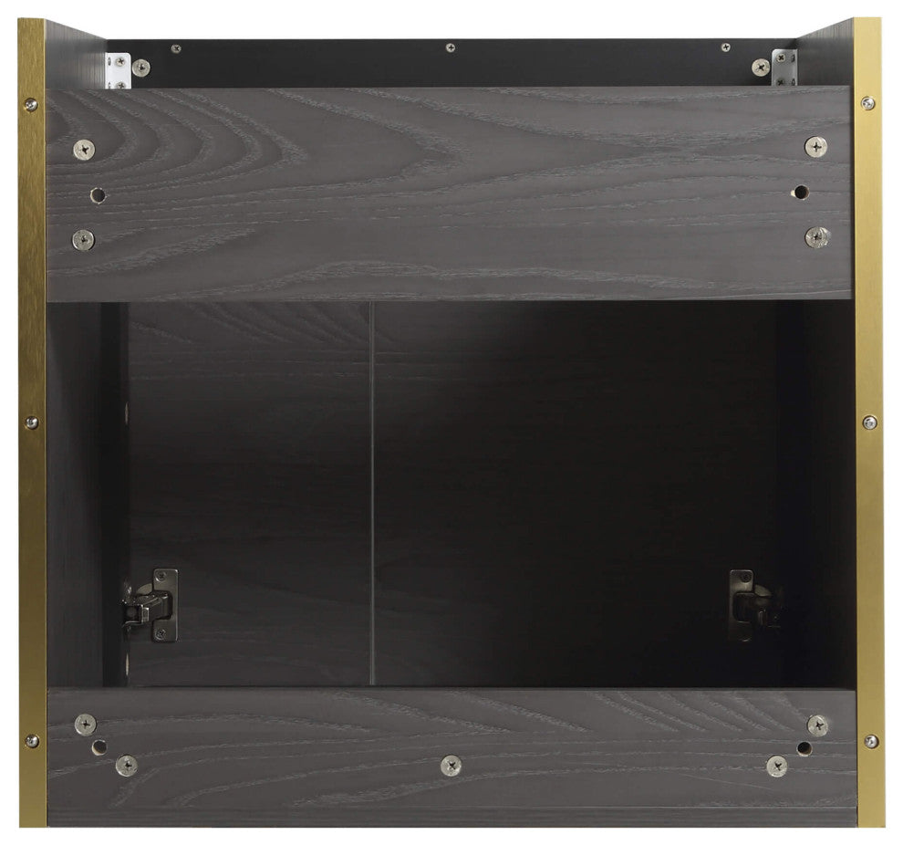 Oakville Wall Mount Bathroom Vanity, Black Coal Oak, 24", Satin Brass Hardware