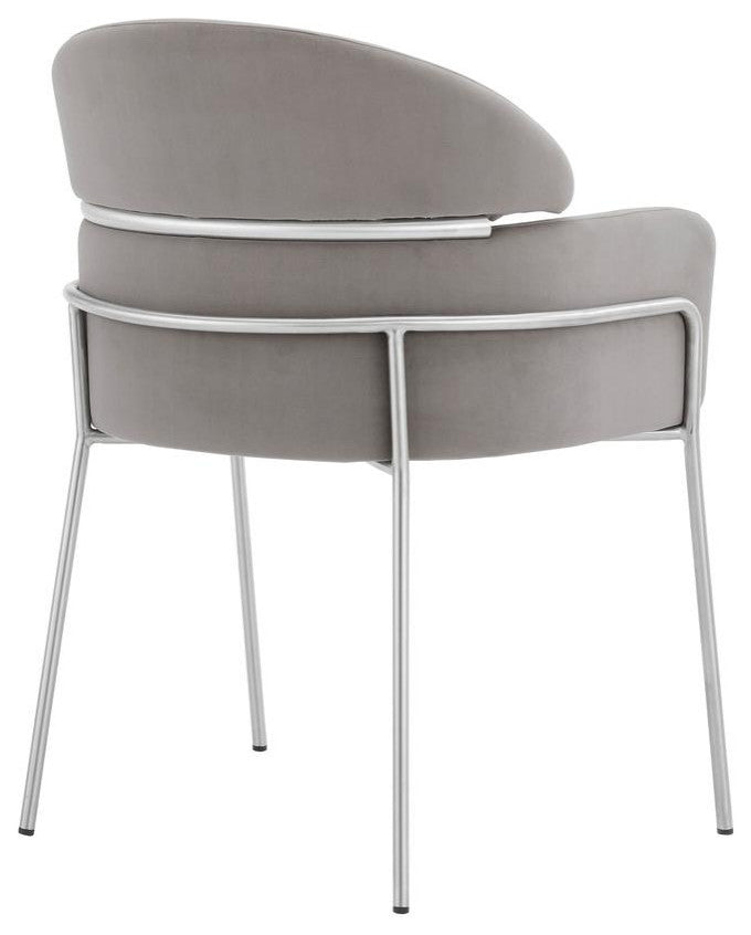 Portia Gray Velvet and Brushed Stainless Steel Dining Room Chairs - Set of 2