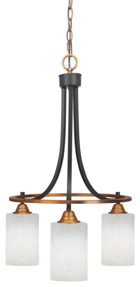 Paramount Downlight 3-Light Chandelier, Matte Black & Brass, 4" White Muslin