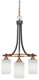 Paramount Downlight 3-Light Chandelier, Matte Black & Brass, 4" White Muslin