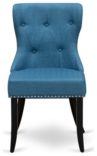 A Dining Set 4 Chairs, Mineral Blue Color, Two 9" Drop Leaf Round Table, Black