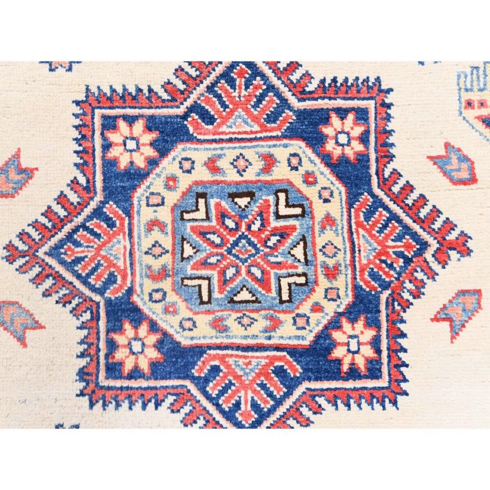 Afghan Special Kazak Shiny Wool Hand Knotted Ivory Oriental Rug 8'10" x 11'9"