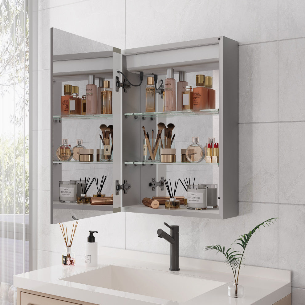 20" Surface Mount Aluminum Medicine Cabinet with Mirror and LED Lights