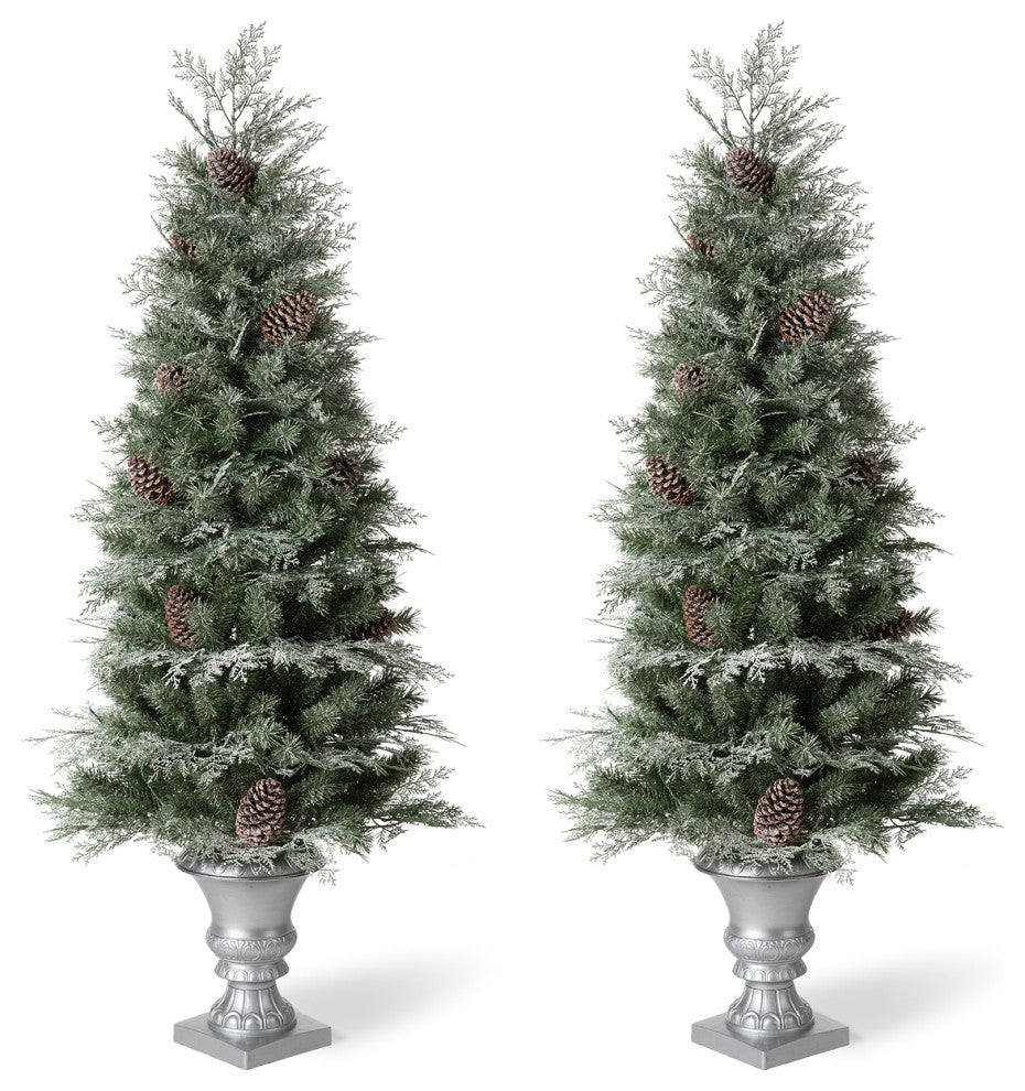 2-Pack 5' Pre-Lit Pine Artificial Christmas Porch Tree, 180 Warm White Lights