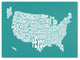 'USA States Text Map - Turqoise' Canvas Art by Michael Tompsett