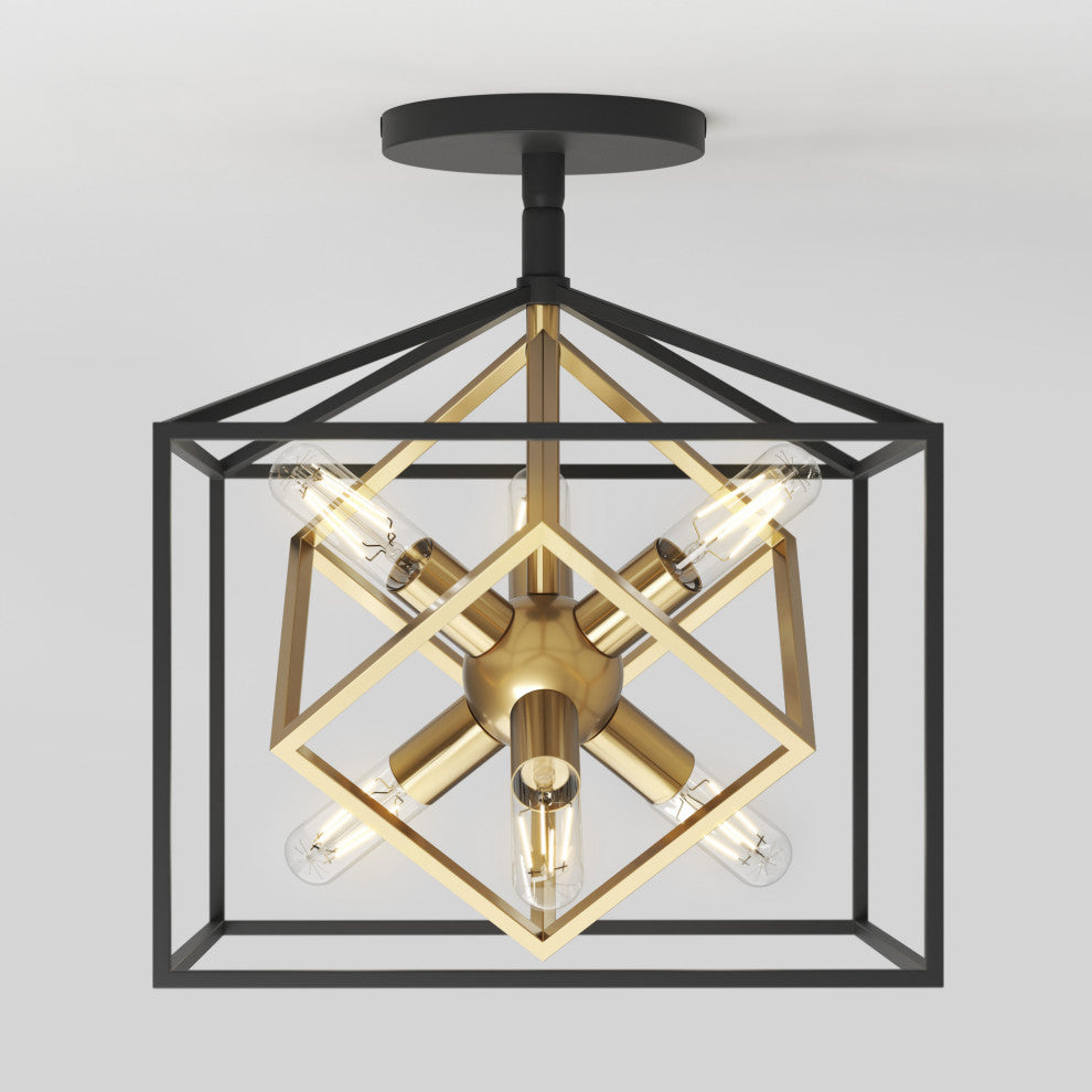 Artika Imperium Semi-Flushmount Ceiling Light, Black & Gold