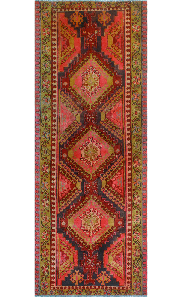 Fine Vintage Distressed Kohinoor Navy/Pink Runner, 3'7x9'11