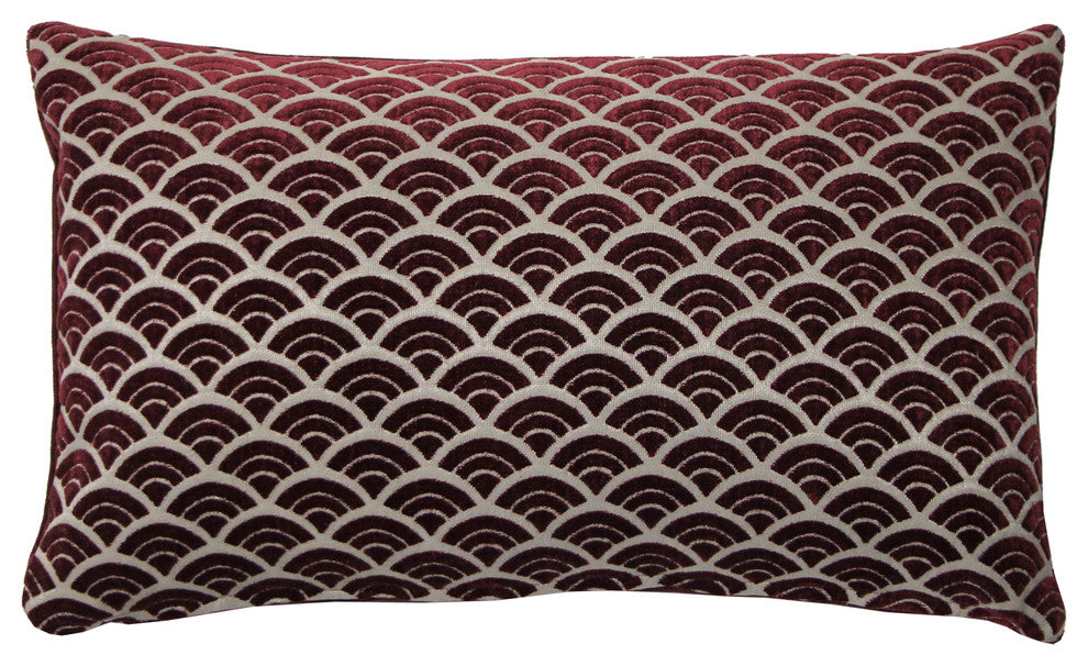 Velvet Geometric Pattern Decorative Throw Pillow, Seigaiha Scallop, 12"x20"