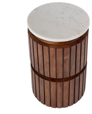 Newton 12" W Round Marble and Wood Side Table