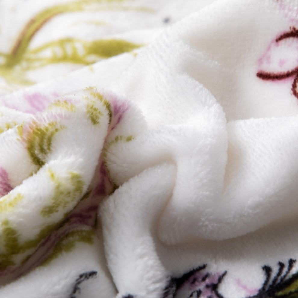 Blossoming Wonderland Floral Birds Soft Plush Fleece Throw Blanket, 90"x90"