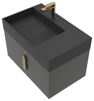 CastelloUSA Amazon 30" Left Wall Mounted Bathroom Vanity Set, Black, Black Top, Gold Handles