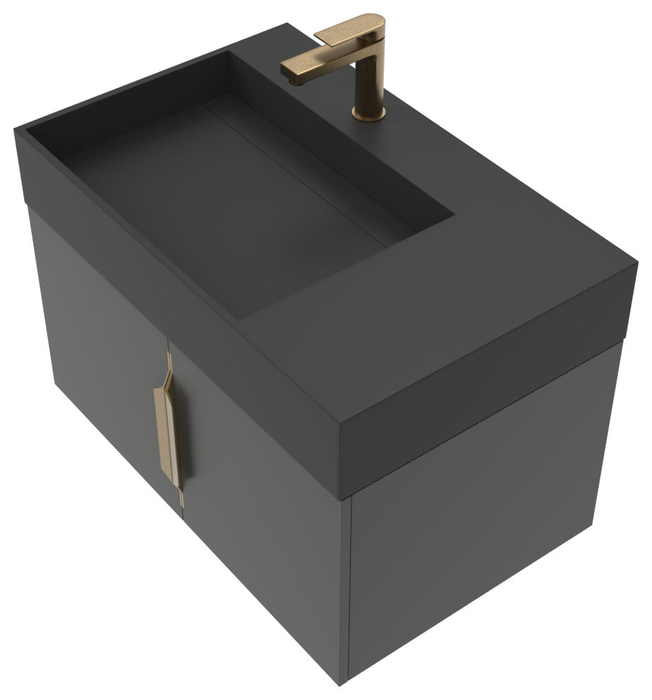 CastelloUSA Amazon 30" Left Wall Mounted Bathroom Vanity Set, Black, Black Top, Gold Handles