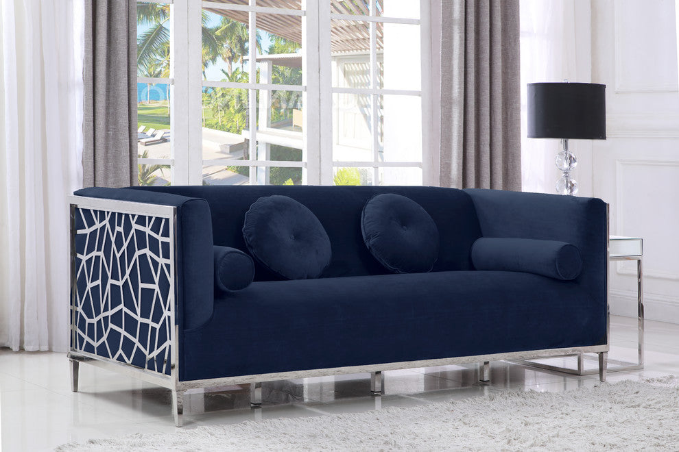 Opal Velvet Upholstered Sofa, Navy