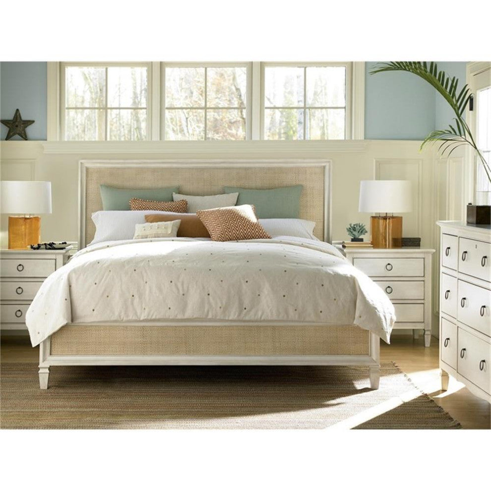 Summer Hill Woven Accent Wood King Panel Bed in White
