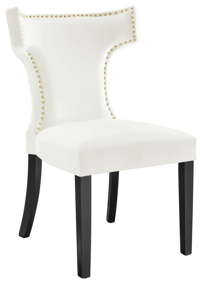 Curve Performance Velvet Dining Chairs, Set of 2, White