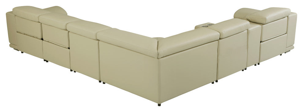 Federico 7-Piece L-Shaped Top Grain Italian Leather Sectional, Beige