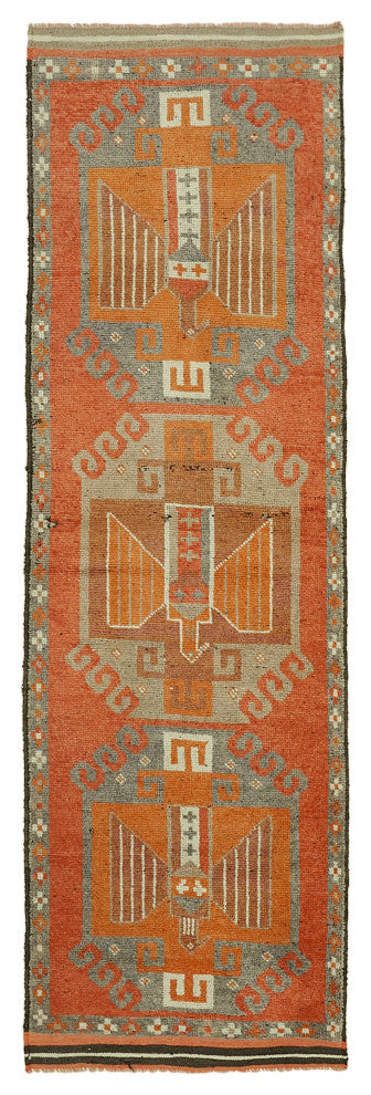 Rug N Carpet - Handmade Anatolian 3' 7" x 11' 5" Antique Runner Rug