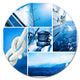 Sailing Yacht In Blue Sea Collage, Seashore Disc Metal Artwork, 23"