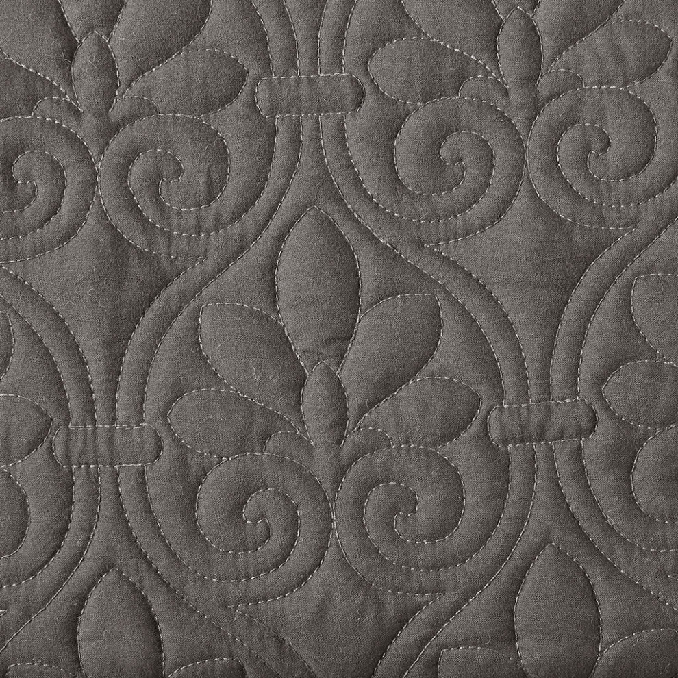 Madison Park Quebec 3 Piece Fitted Bedspread Set, Dark Grey