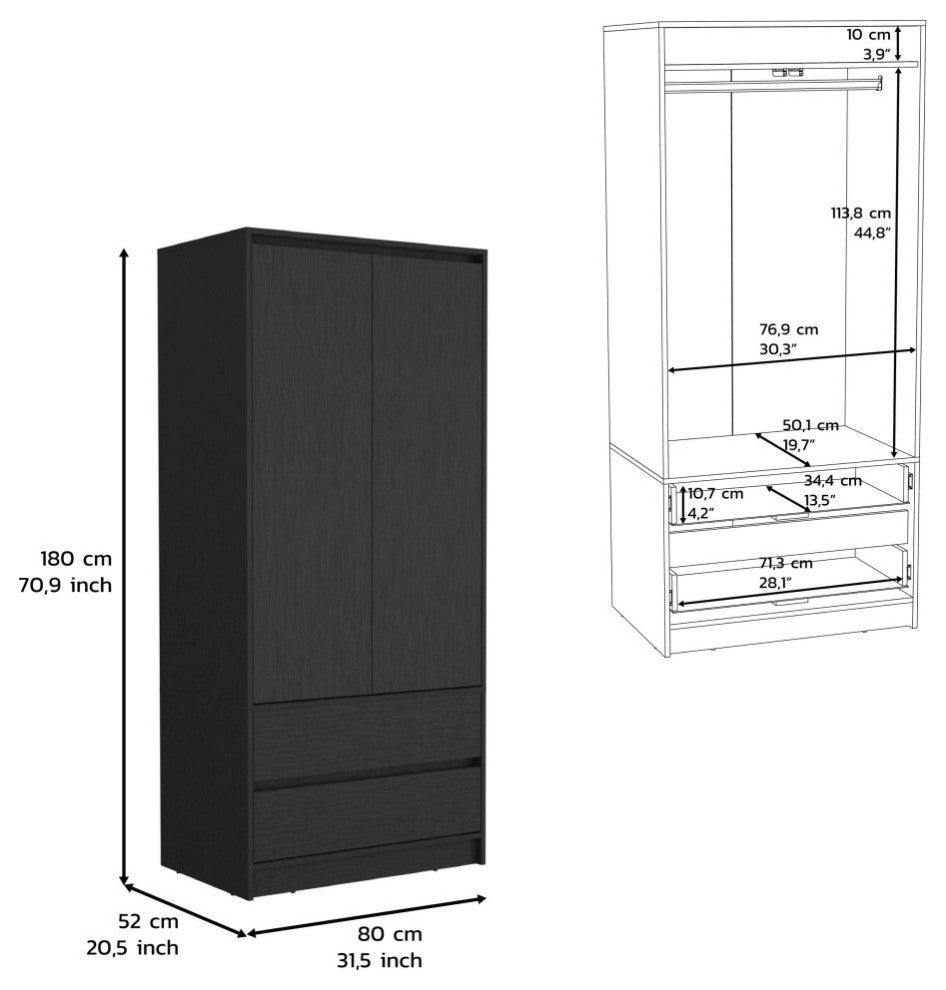 Palmer 2 Drawers Armoire, Black