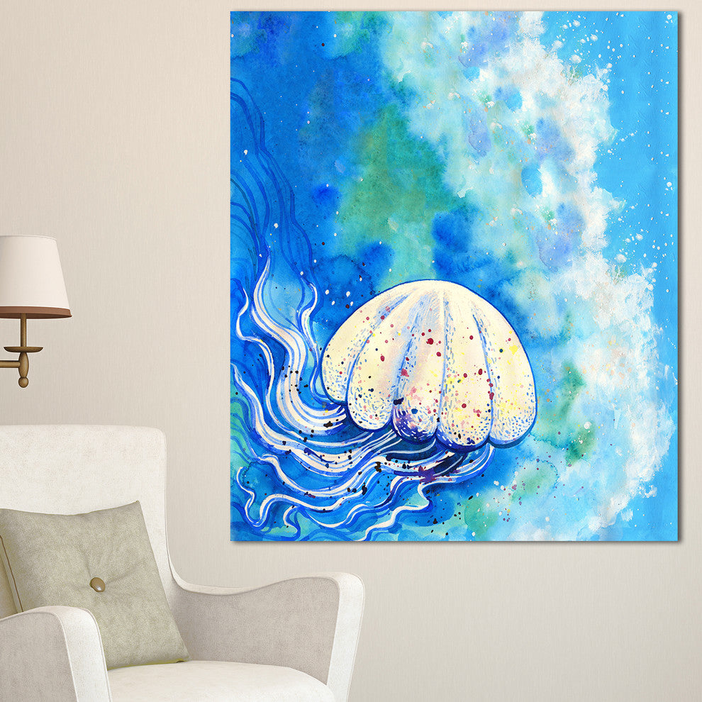 Large Jellyfish Watercolor, Abstract Canvas Art Print, 30"x40"