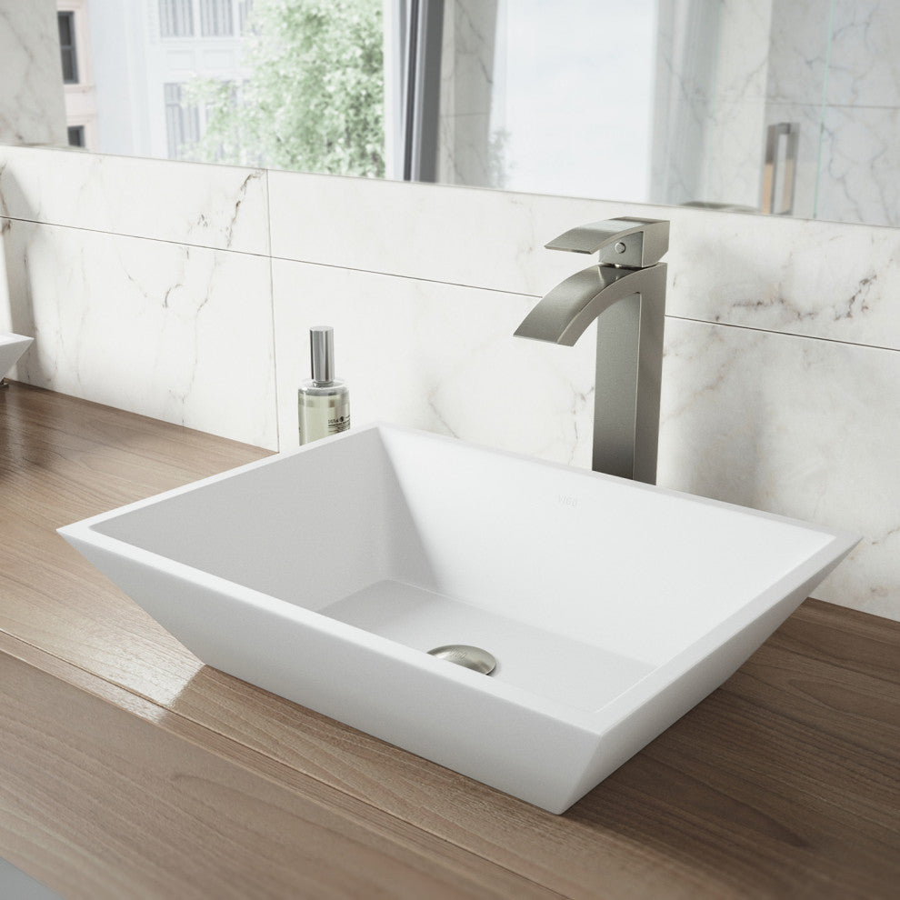 Vinca 18"L x 14"W MatteStone Vessel Sink and Duris 12"H Faucet Set