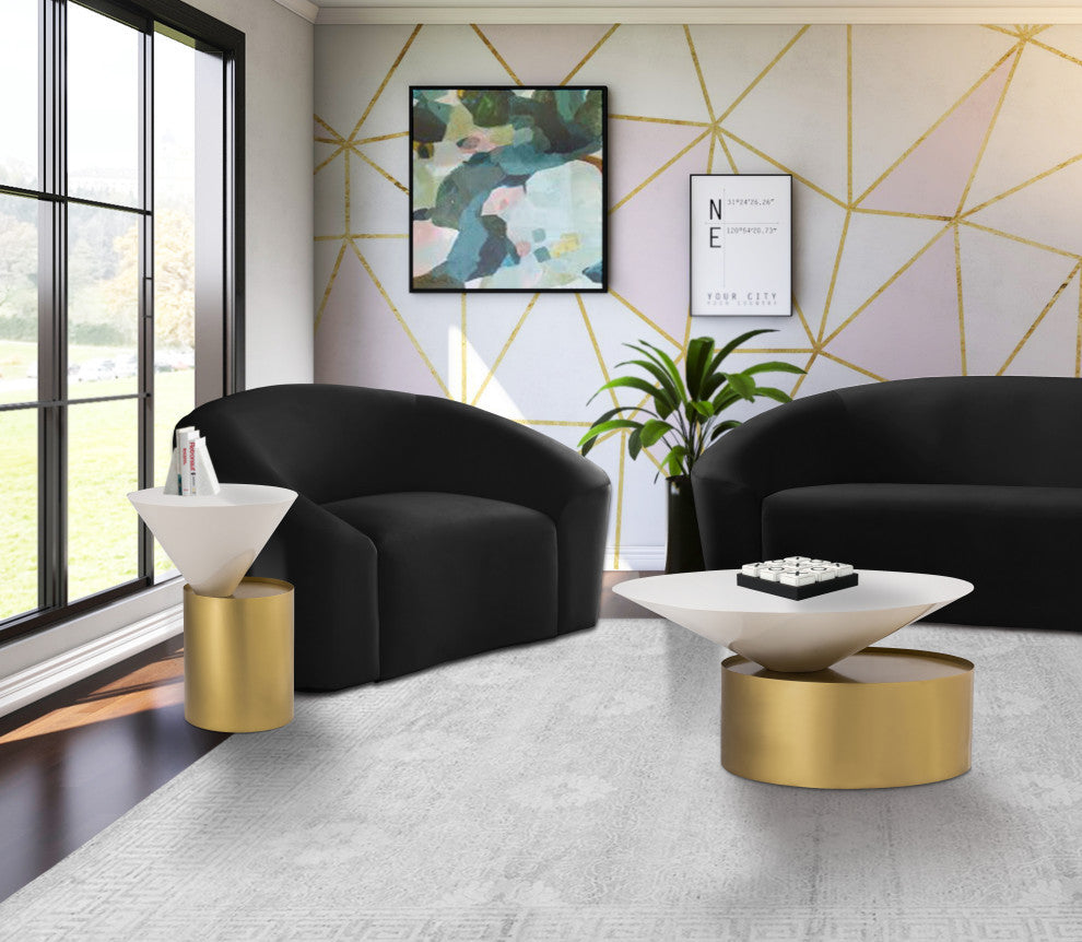 Damon White Metal Top End Table, Brushed Brass Base