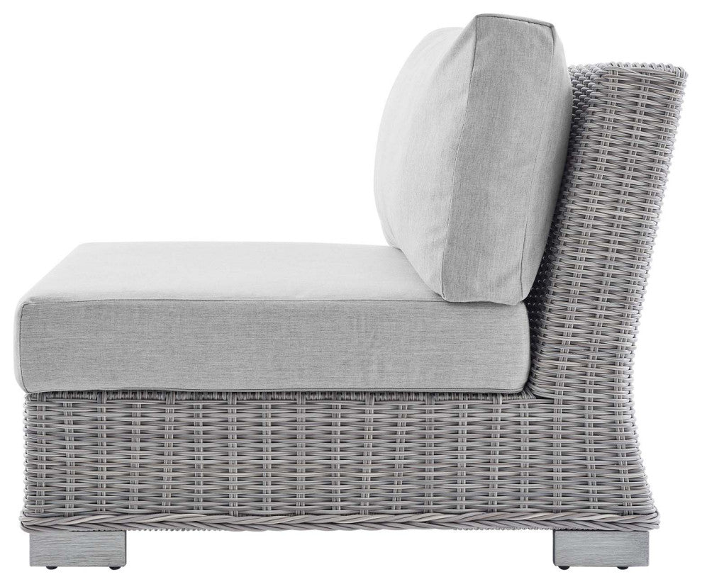 Lounge Sectional Sofa Chair Table Set, Rattan, Wicker, Gray, Outdoor