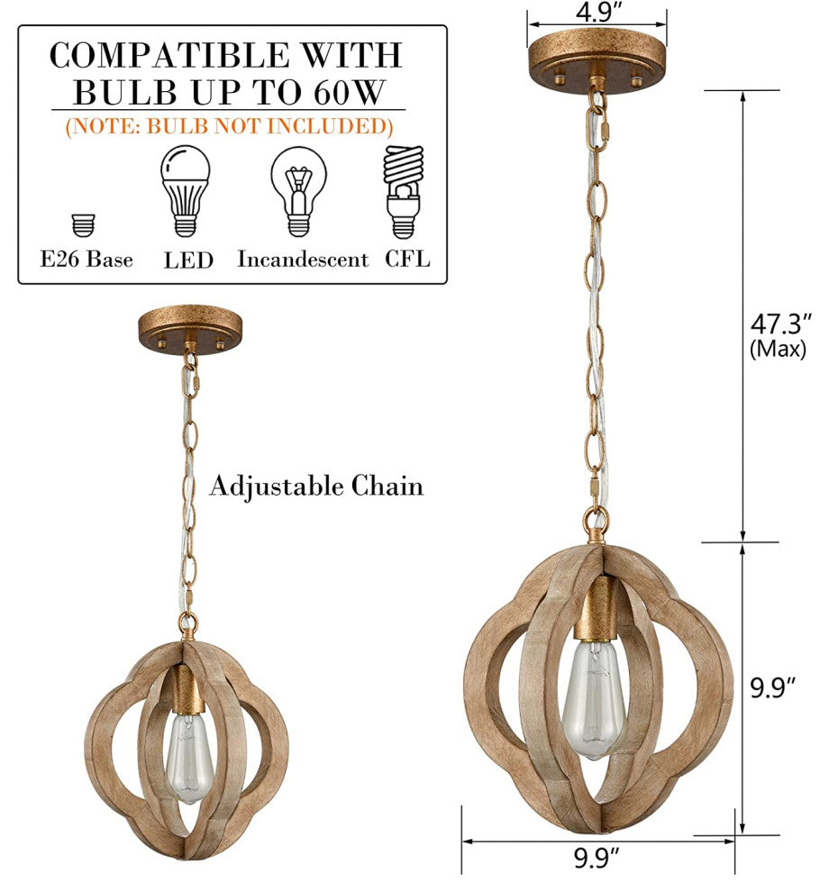 Industrial Wood Chandelier Farmhouse Rust Pendant Light Brown Wood Pendant Lamp