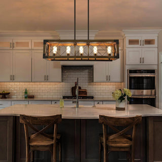 LNC 5-Light Farmhouse Rectangular Wood and Metal Kitchen Island Lighting