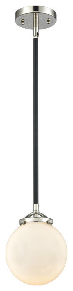 Beacon 1-Light LED Mini Pendant, Black Polished Nickel, Shade: Gloss White