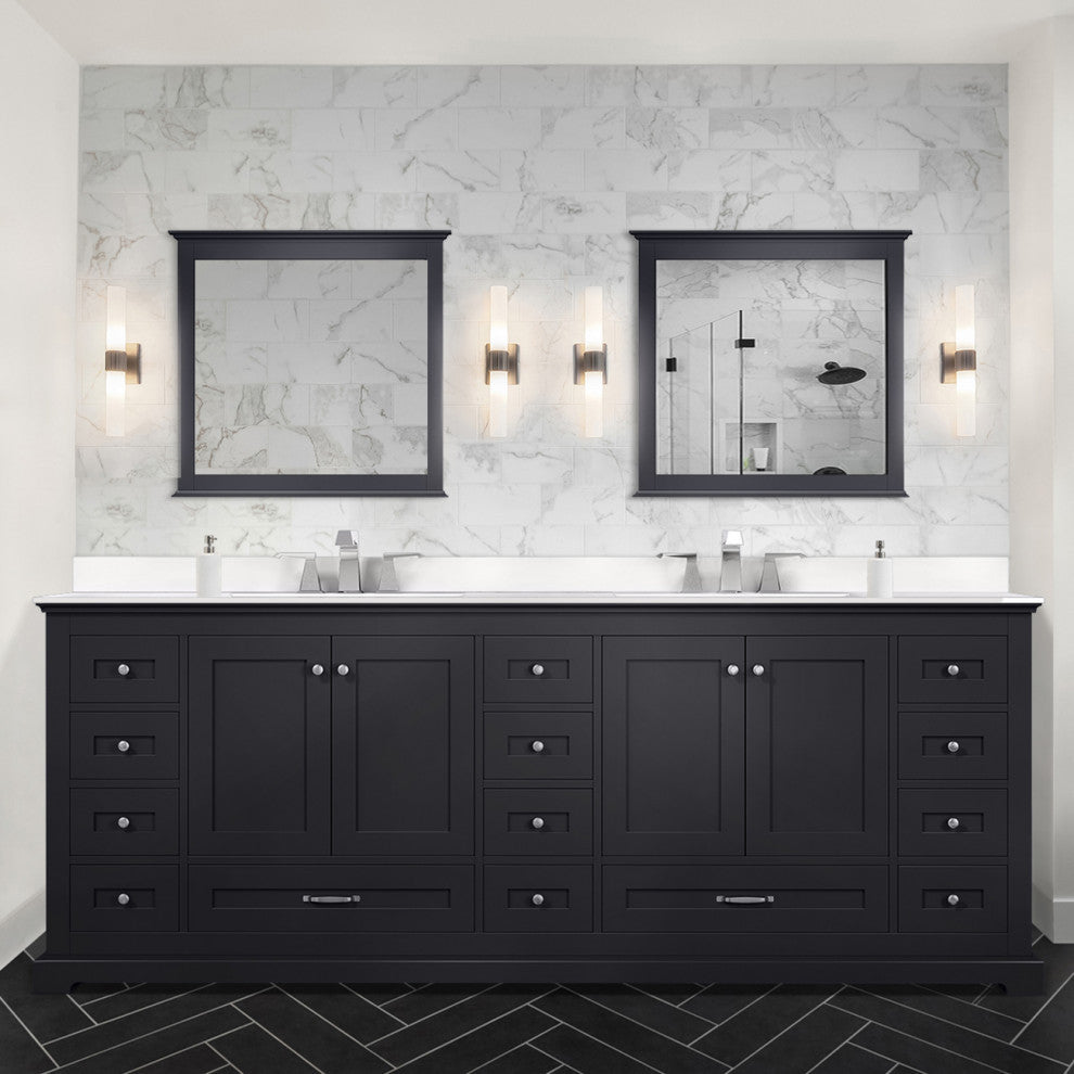 Dukes 84" Espresso Double Square Sink Vanity with Quartz Top, No Mirror