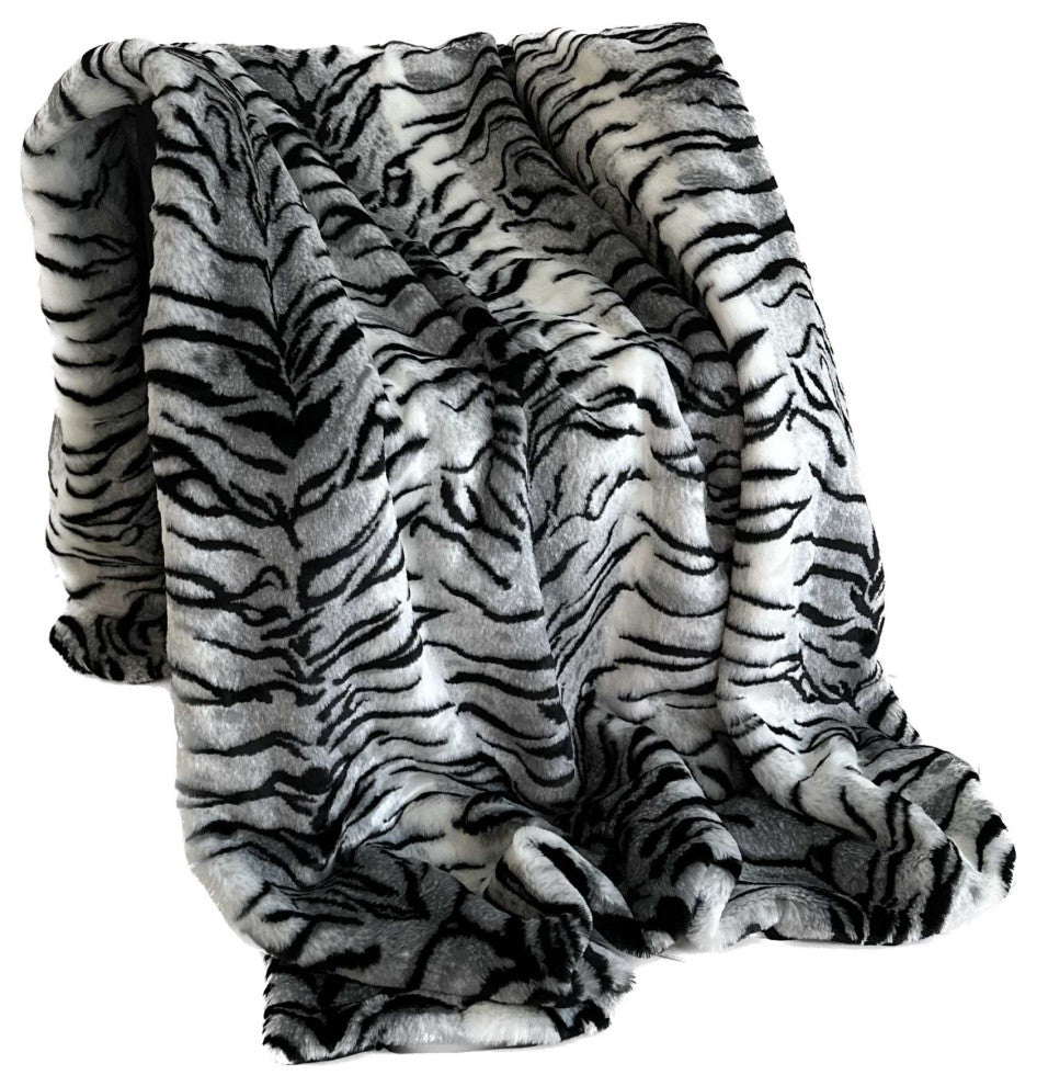 Plutus Black and White Zebra Faux Fur Throw Blanket, 80"L x 90"W Twin XL