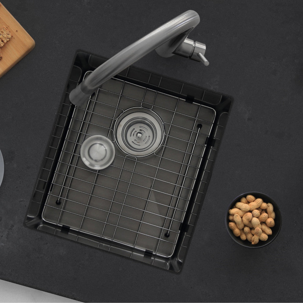 STYLISH 16in Graphite Black Single Bowl Undermount Stainless Steel Kitchen Sink