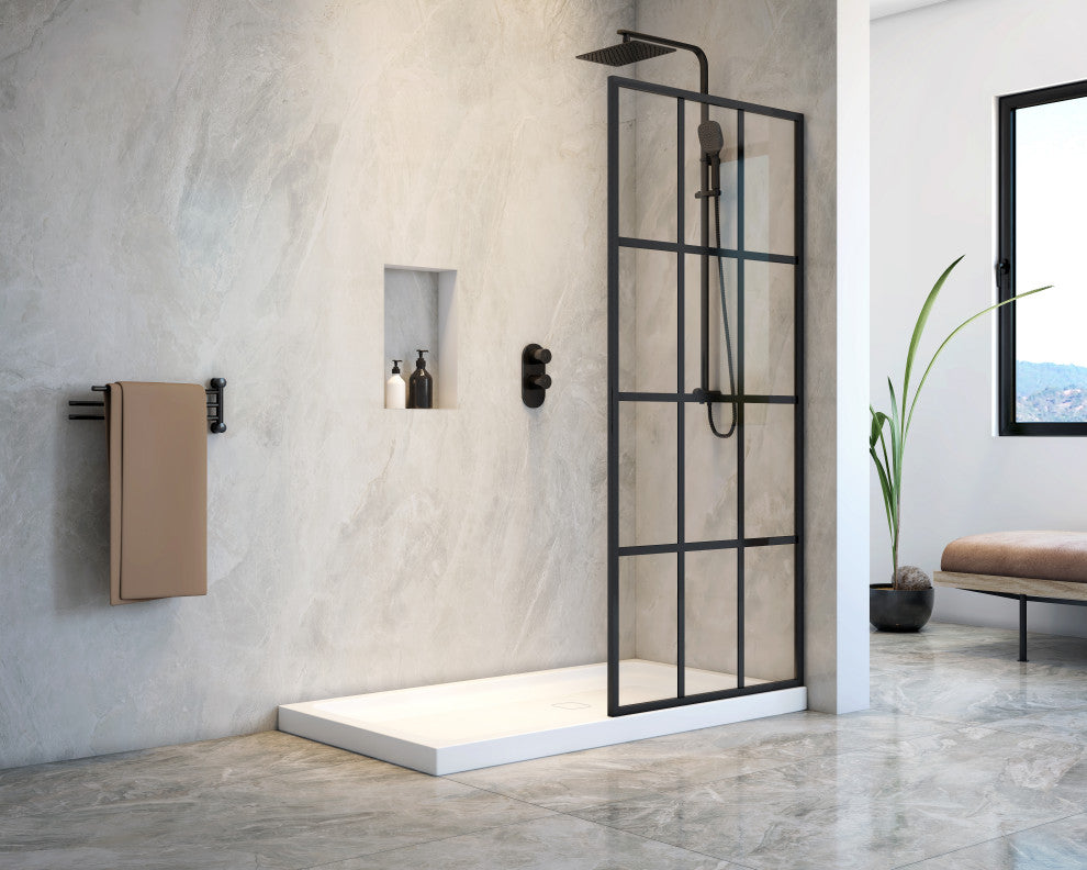 Taylor Bath Screen Shower Enclosure Black Matt with Acrylic Base, 60" X 32" Walk