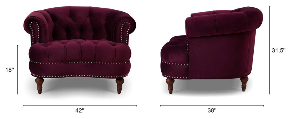 La Rosa 42" Chesterfield Tufted Accent Chair, Burgundy Velvet