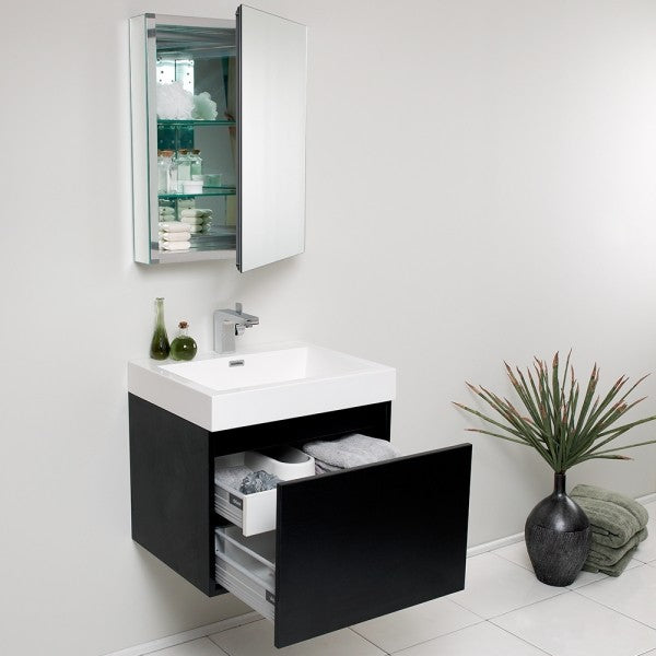 Fresca Nano 24" Black Modern Bathroom Vanity With Medicine Cabinet