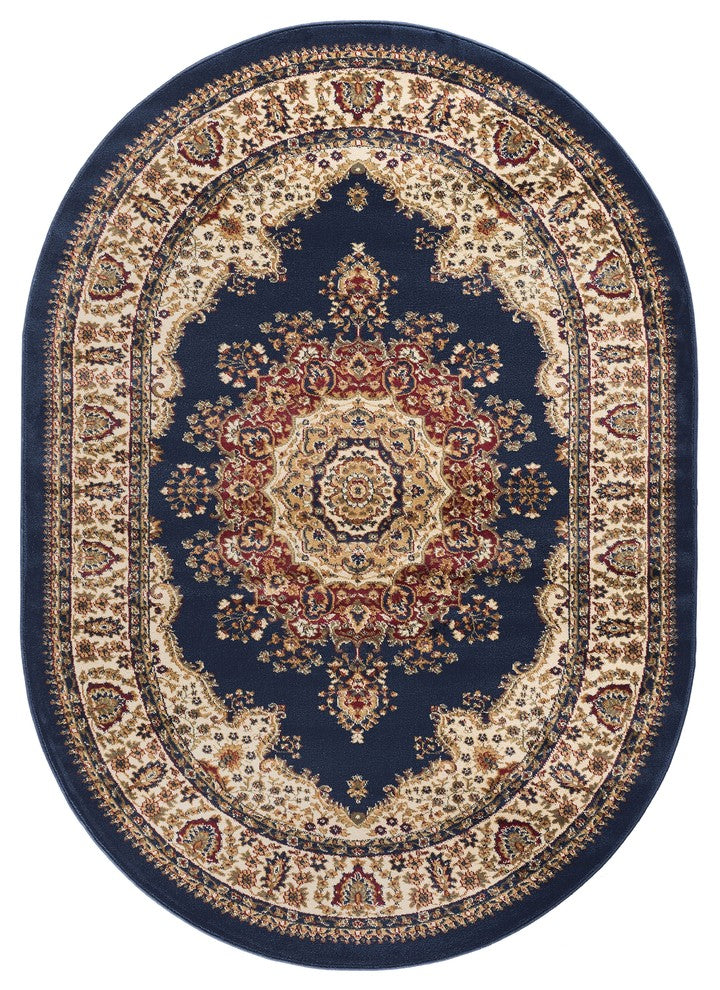 Fiona Traditional Oriental Navy Oval Area Rug, 5' x 7' Oval