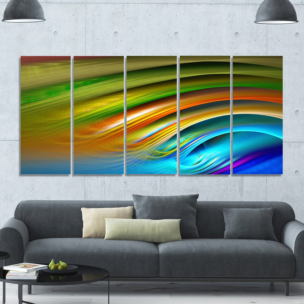 Colorful Fractal Water Ripples, Abstract Canvas Art Print, 60"x28", 5 Panels