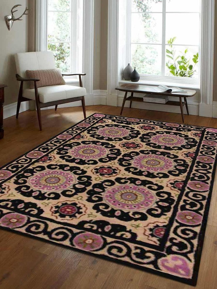HAND TUFTED WOOL ECO-FRIENDLY AREA RUGS-Beige Multicolor, Oriental Design